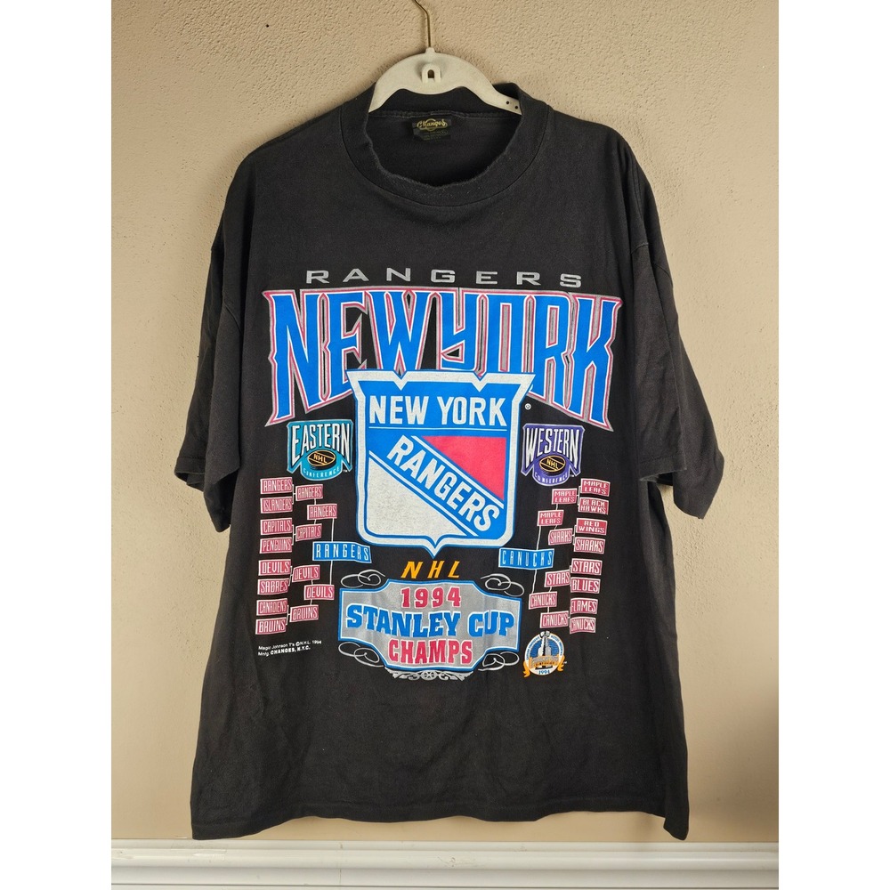 Vintage 1994 New York Rangers Stanley Cup Champions Playoff Bracket T-Shirt XL